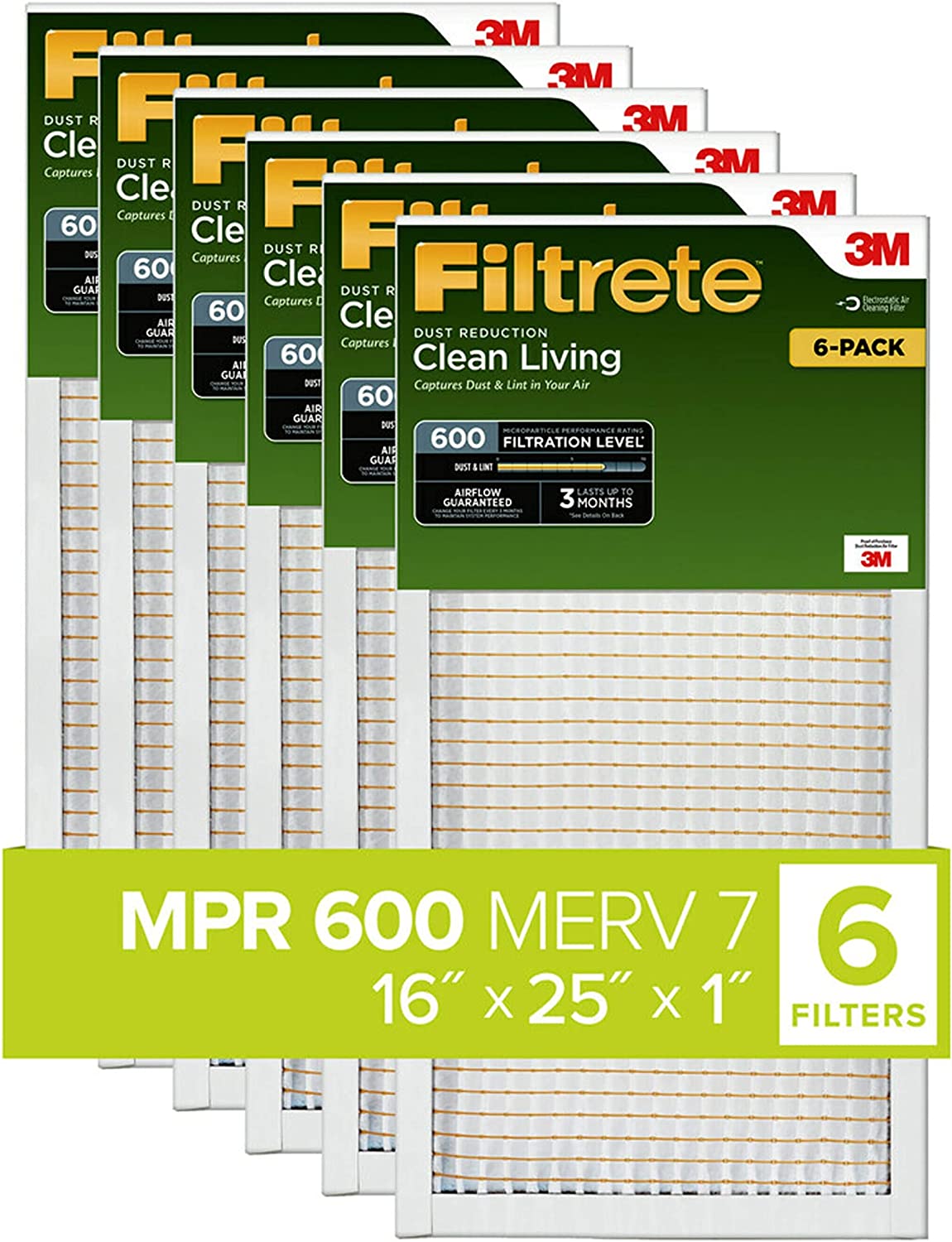 Filtrete 16x25x1 Air Filter, MPR 600, MERV 7